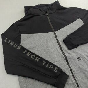Linus Tech Tips Full Zip Hoodie Mens 3XL Black Gray Colorblock Jacket LTT Logo